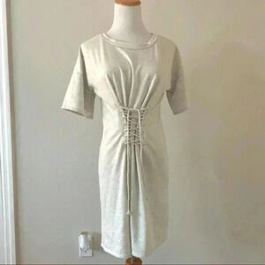 Potter’s Pot cream shirt sleeve sweater dress with lace up bodice